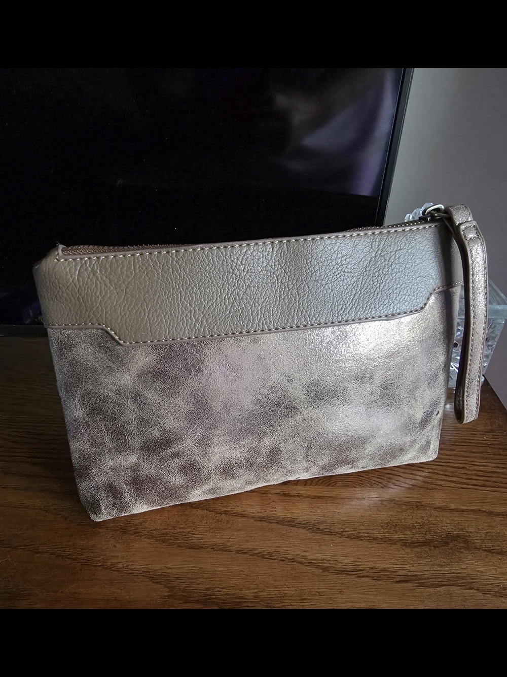 Miss Albright Metallic Taupe Wristlet Clutch 7x10